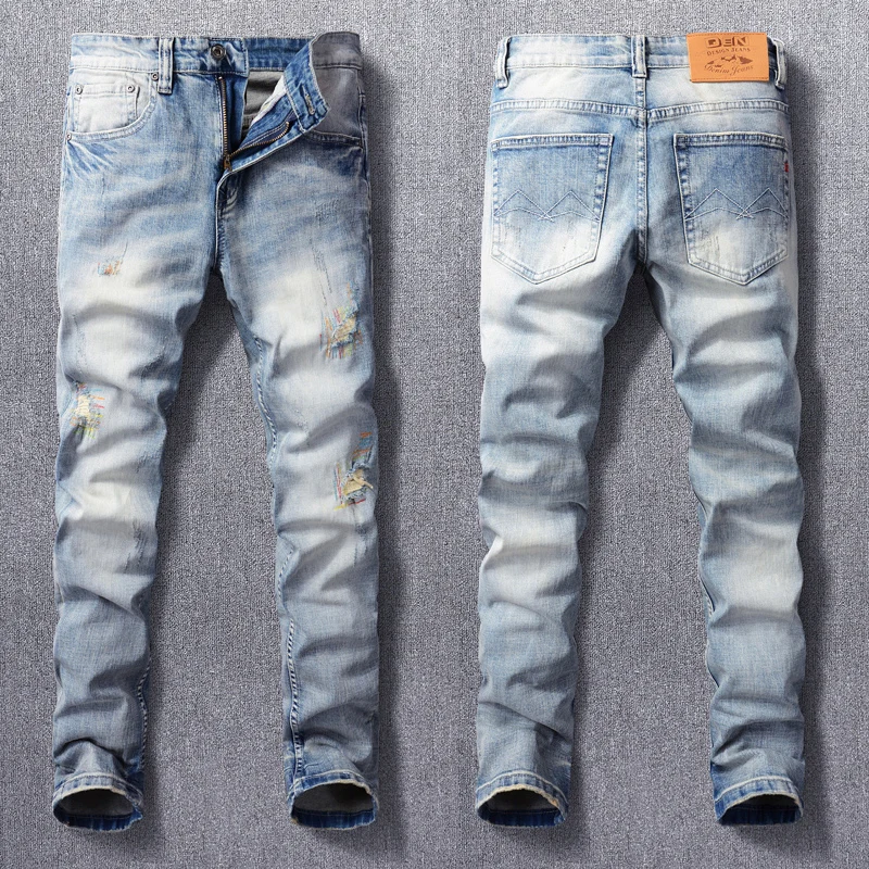 European Vintage Fashion Men Jeans Retro Light Blue Elastic Slim Ripped Jeans Men Embroidery Designer Plain Casual Denim Pants
European Vintage Fashion Men Jeans Retro Light Blue Elastic Slim Ripped Jeans Men Embroidery Designer Plain Casual Denim Pants