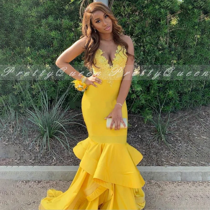 Gold Yellow Appliques Beads Prom Dresses 2021 Long Tiered Mermaid Spaghetti V Neck Formal Party Robe Bustier Femme
Gold Yellow Appliques Beads Prom Dresses 2021 Long Tiered Mermaid Spaghetti V Neck Formal Party Robe Bustier Femme