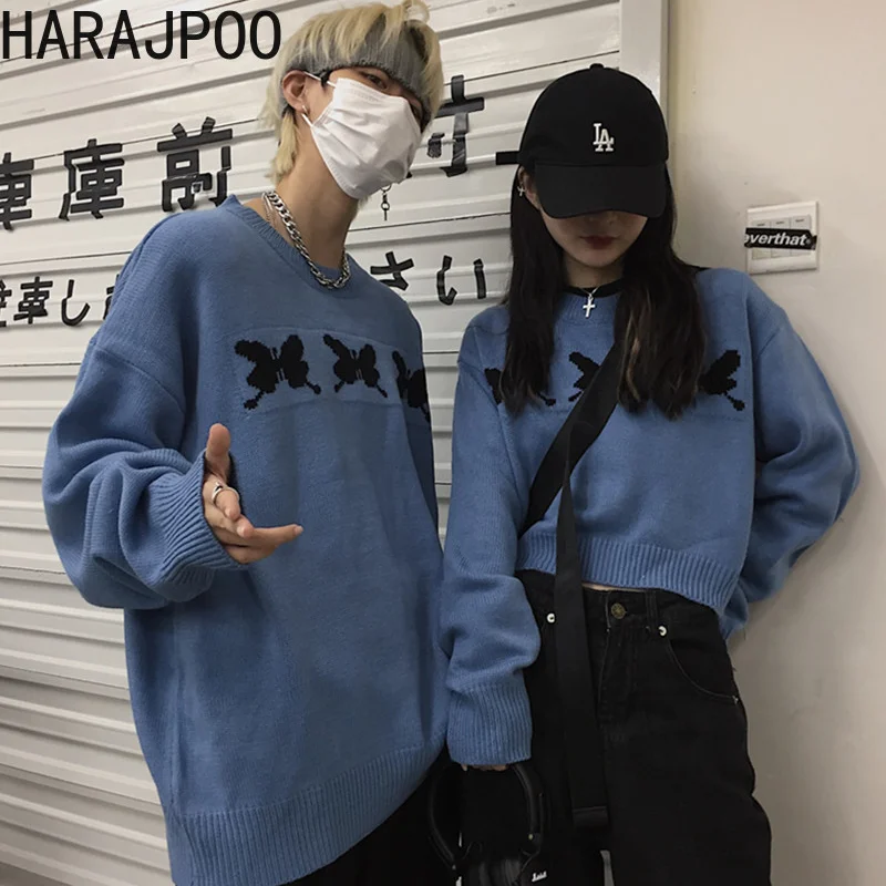 Harajpoo Clothes Couple Fall Winter 2021 Butterfly Print Outwear Harajuku Loose Lazy Blue Crop Knitted Sweater Women O Neck Top
Harajpoo Clothes Couple Fall Winter 2021 Butterfly Print Outwear Harajuku Loose Lazy Blue Crop Knitted Sweater Women O Neck Top