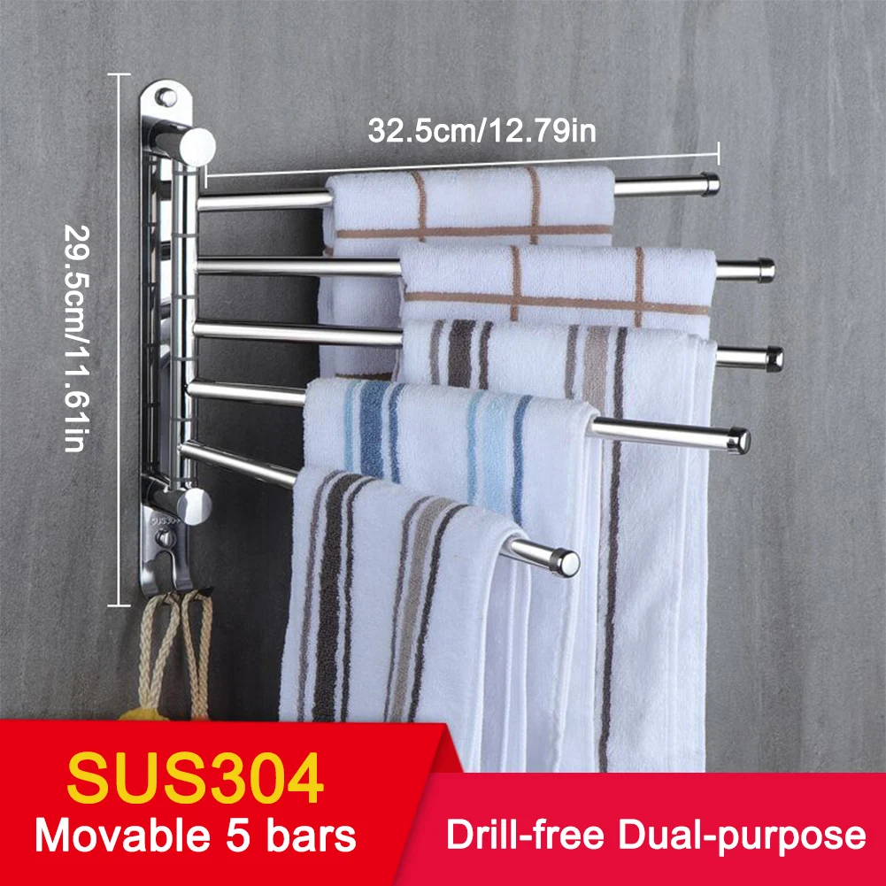 3/4/5 Arm Swivel Towel Rack Bar Holder Nail-free Adhesive Stainless Steel 2Hooks Wall Mounted Towel Hanger Polished for Bathroom
3/4/5 Arm Swivel Towel Rack Bar Holder Nail-free Adhesive Stainless Steel 2Hooks Wall Mounted Towel Hanger Polished for Bathroom