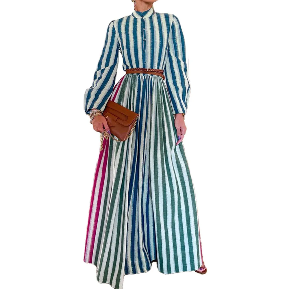 2021 Summer European American Women's New Printing Fashion Elegant Stand-up Collar Color Contrast Stripe Dress High Waist
2021 Summer European American Women's New Printing Fashion Elegant Stand-up Collar Color Contrast Stripe Dress High Waist