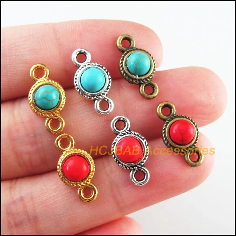 25Pcs Retro Gold Tibetan Silver Bronze Tone Round Blue&Red Stone Charms Connectors 8.5x16mm
25Pcs Retro Gold Tibetan Silver Bronze Tone Round Blue&Red Stone Charms Connectors 8.5x16mm
