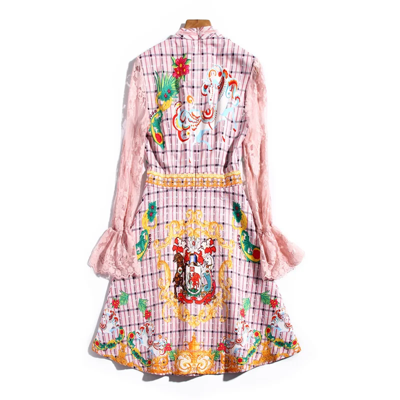 Designer Fashion Spring Autumn New Luxurious Lace Stitching Long Sleeve Printing Plaid Party Vacation Vintage Women'S Dress
Designer Fashion Spring Autumn New Luxurious Lace Stitching Long Sleeve Printing Plaid Party Vacation Vintage Women'S Dress