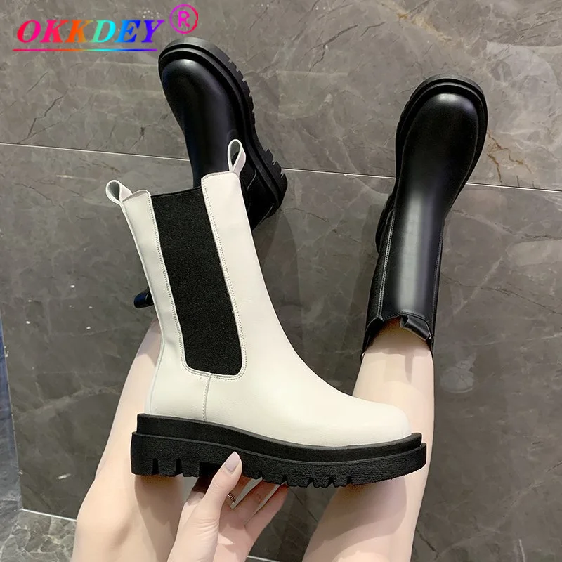 Fashion Leather Boots Women's Thick-soled Chelsea Boots British Style Winter New White Zipper Ankle Boots Large Size 35-40Сапоги
Fashion Leather Boots Women's Thick-soled Chelsea Boots British Style Winter New White Zipper Ankle Boots Large Size 35-40Сапоги