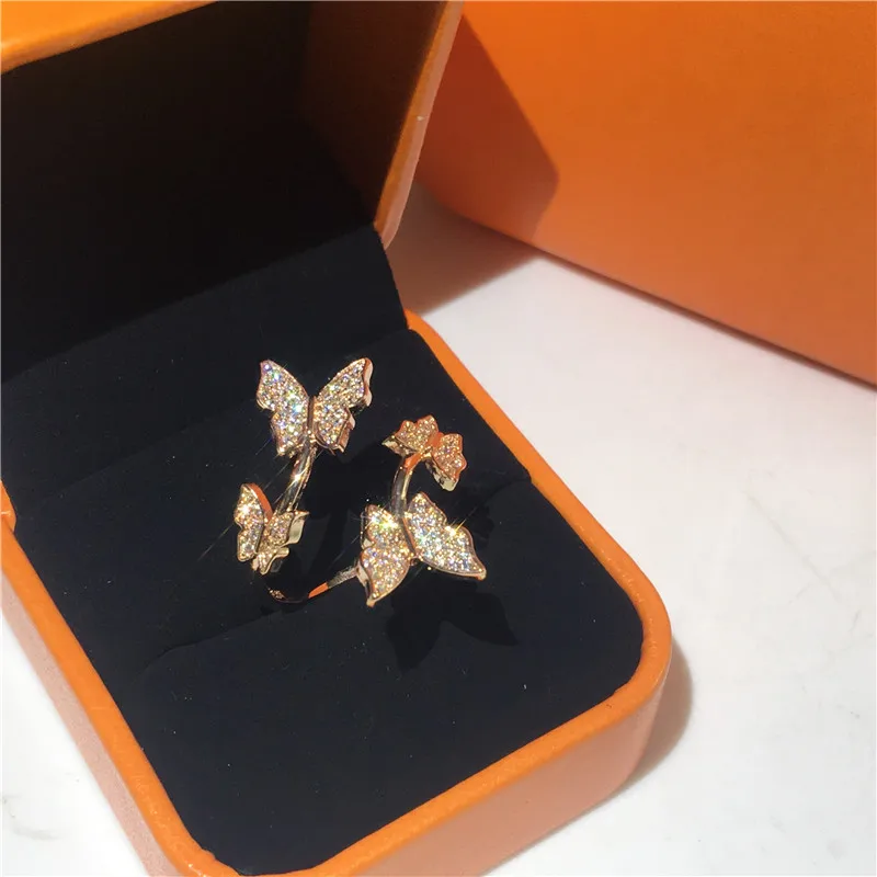 

Женское Обручальное кольцо в форме бабочки из 100% стерлингового серебра 925 пробы с искусственным бриллиантом Cz, Свадебные вечерние ювелирны...