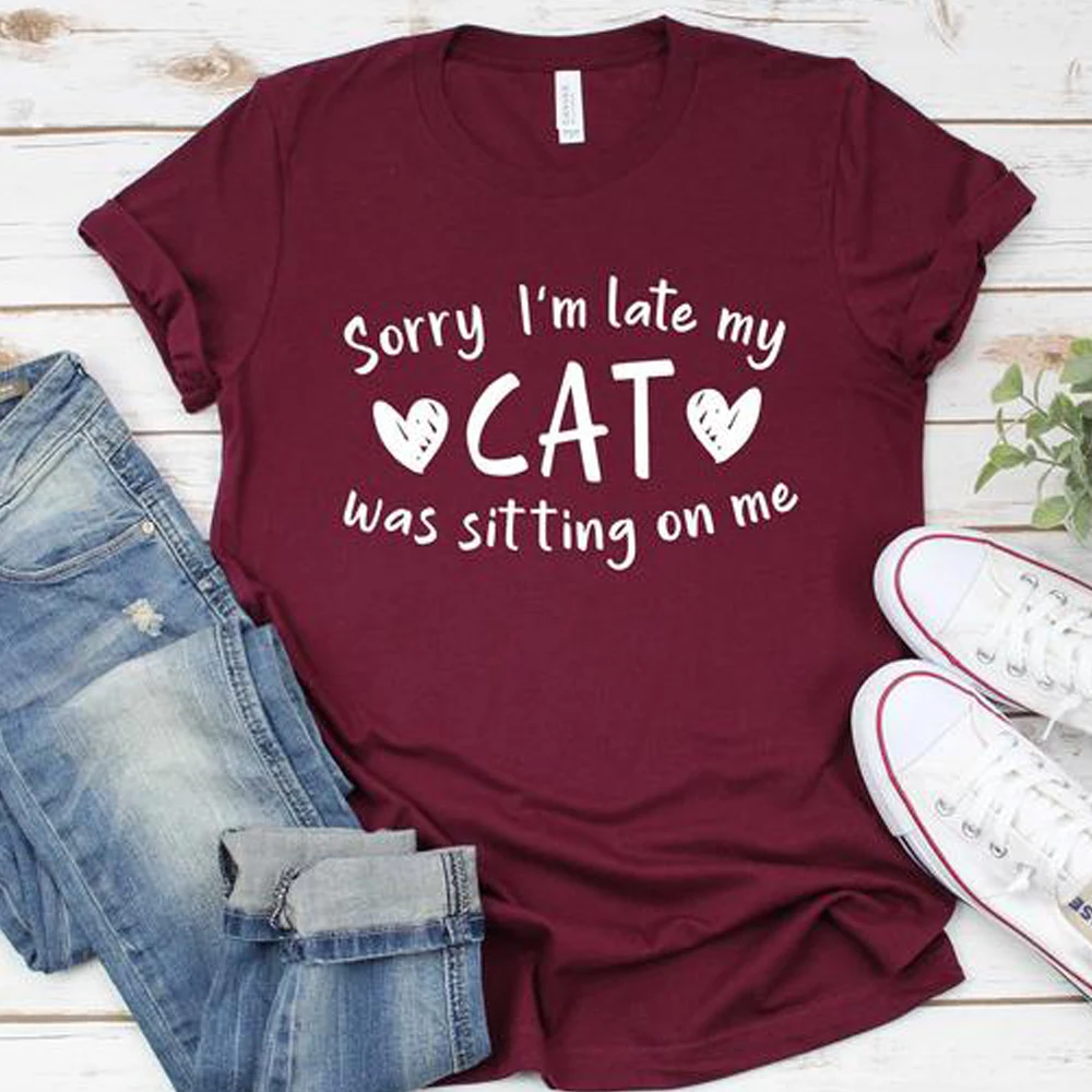 Sorry I'm Late My Cat Was Sitting on Me T-shirt Funny Letter Harajuku Women T Shirt Animal Lover Gift Summer Cotton Tshirt Tops
Sorry I'm Late My Cat Was Sitting on Me T-shirt Funny Letter Harajuku Women T Shirt Animal Lover Gift Summer Cotton Tshirt Tops