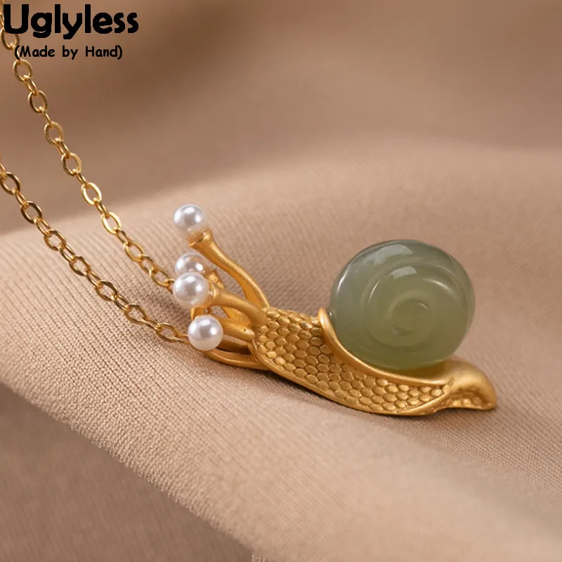 Uglyless Creative Animals Snail Pendants Necklaces for Women Natural Green Jade Pearls Snail Necklaces Real 925 Silver Jewelry
Uglyless Creative Animals Snail Pendants Necklaces for Women Natural Green Jade Pearls Snail Necklaces Real 925 Silver Jewelry