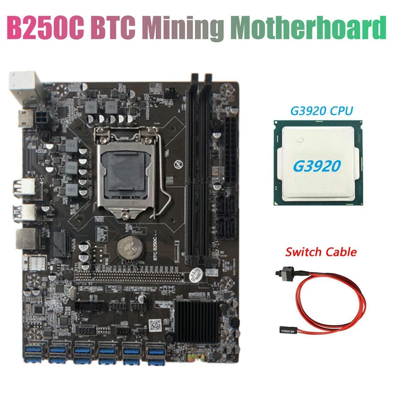 B250C BTC Mining Motherboard with G3920 CPU+Switch Cable 12XPCIE to USB3.0 Graphics Card Slot LGA1151 Support DDR4 RAM
B250C BTC Mining Motherboard with G3920 CPU+Switch Cable 12XPCIE to USB3.0 Graphics Card Slot LGA1151 Support DDR4 RAM