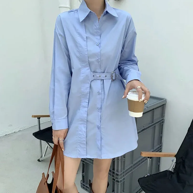 Zaily 2021 Women Autumn Fashion Blue Turn-down Collar Shirt Long Sleeve Sashes Casual Shirts Lightweight Mid-length Blouse
Zaily 2021 Women Autumn Fashion Blue Turn-down Collar Shirt Long Sleeve Sashes Casual Shirts Lightweight Mid-length Blouse