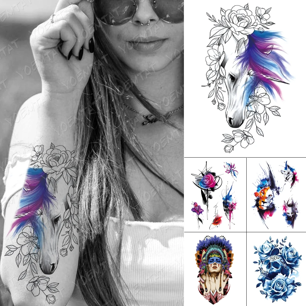 Waterproof Temporary Tattoo Sticker Line Horse Flower Tattoos Lion Skull Indians Shaman Body Art Arm Fake Tatoo Women Men
Waterproof Temporary Tattoo Sticker Line Horse Flower Tattoos Lion Skull Indians Shaman Body Art Arm Fake Tatoo Women Men