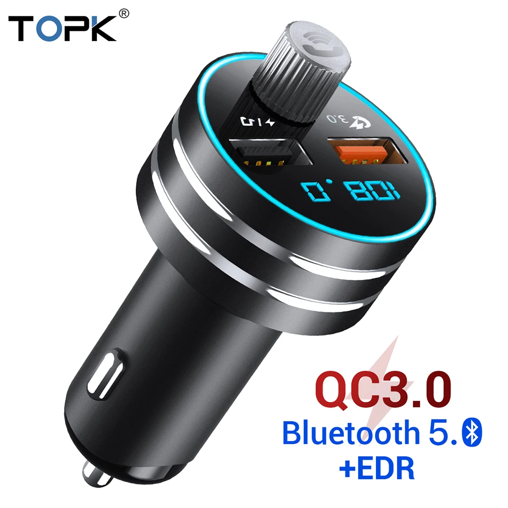Автомобильное зарядное устройство TOPK Quick Charge 3 0 с двумя USB-портами и поддержкой