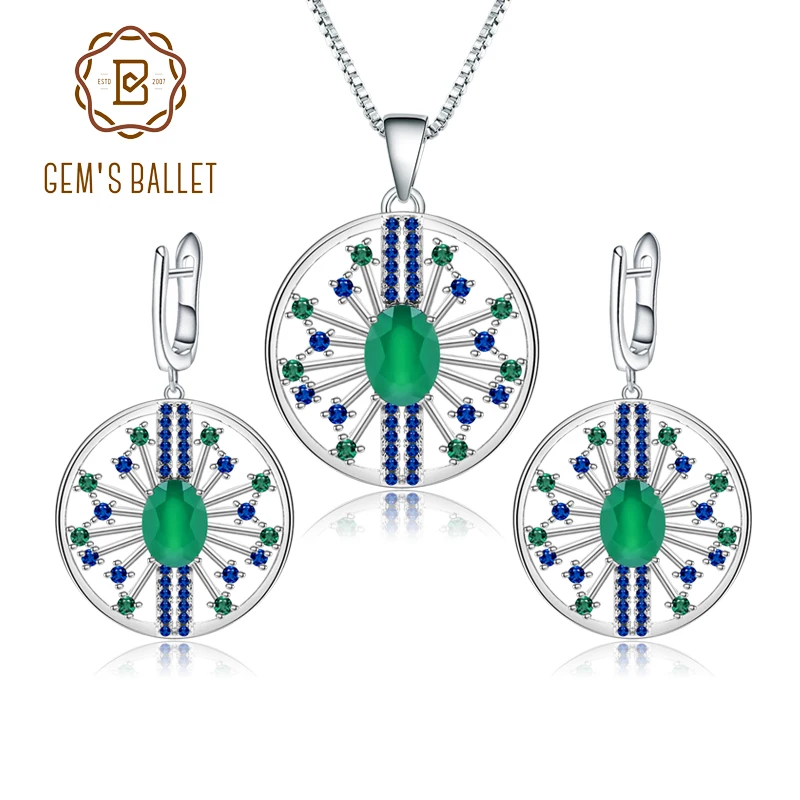 GEM'S BALLET 3.88Ct Natural Green Agate Vintage Jewelry Set 925 Sterling Silver Round Earrings Pendant Sets For Women
GEM'S BALLET 3.88Ct Natural Green Agate Vintage Jewelry Set 925 Sterling Silver Round Earrings Pendant Sets For Women