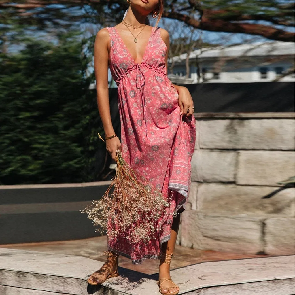 Beach Dress Summer Lace Womens Sexy Sleeveless Floral Print V Neck Split Ruffle Blackless Long Dress Maxi Dresses For Women
Beach Dress Summer Lace Womens Sexy Sleeveless Floral Print V Neck Split Ruffle Blackless Long Dress Maxi Dresses For Women