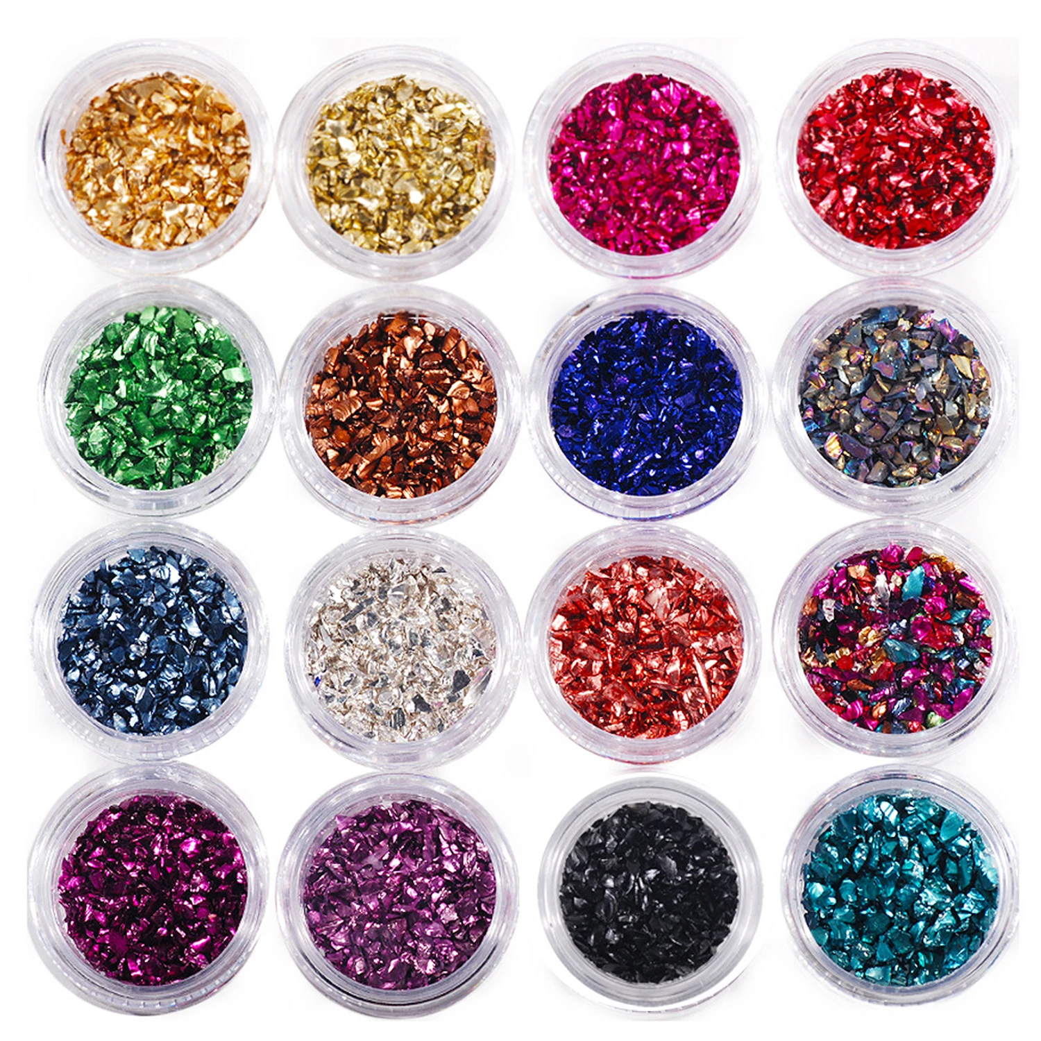 16 Color Crushed Glass Irregular Metallic Chips Nail Chip Glitter Sprinkles 2-4mm Chunky Glitter Multicolorfor Nail Arts
16 Color Crushed Glass Irregular Metallic Chips Nail Chip Glitter Sprinkles 2-4mm Chunky Glitter Multicolorfor Nail Arts