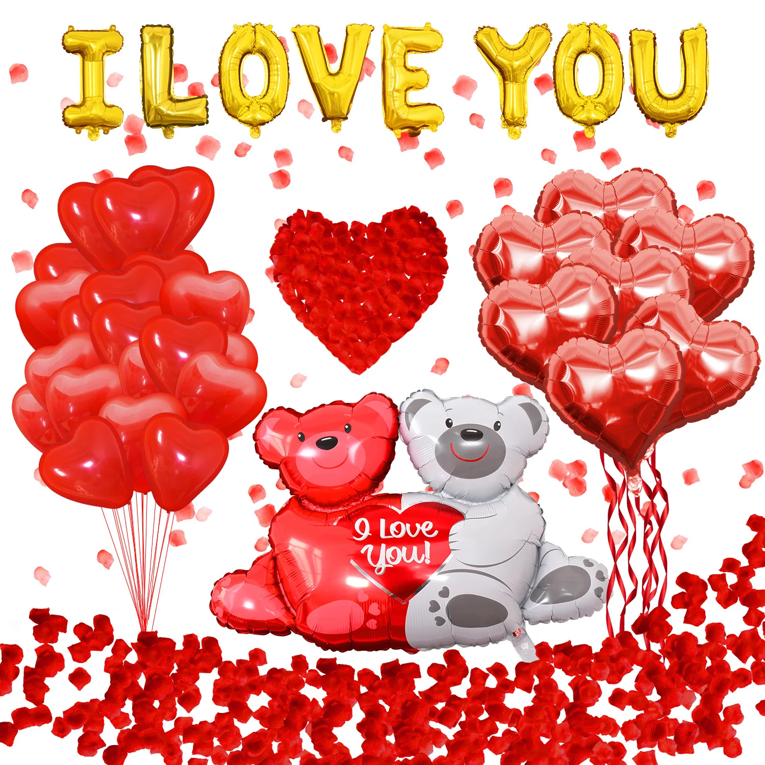 Valentine Day I Love You Heart Balloons Kit with 1000 Pcs Dark-Red Silk Rose Petals Wedding Flower Decor Love-Bear Balloons
Valentine Day I Love You Heart Balloons Kit with 1000 Pcs Dark-Red Silk Rose Petals Wedding Flower Decor Love-Bear Balloons