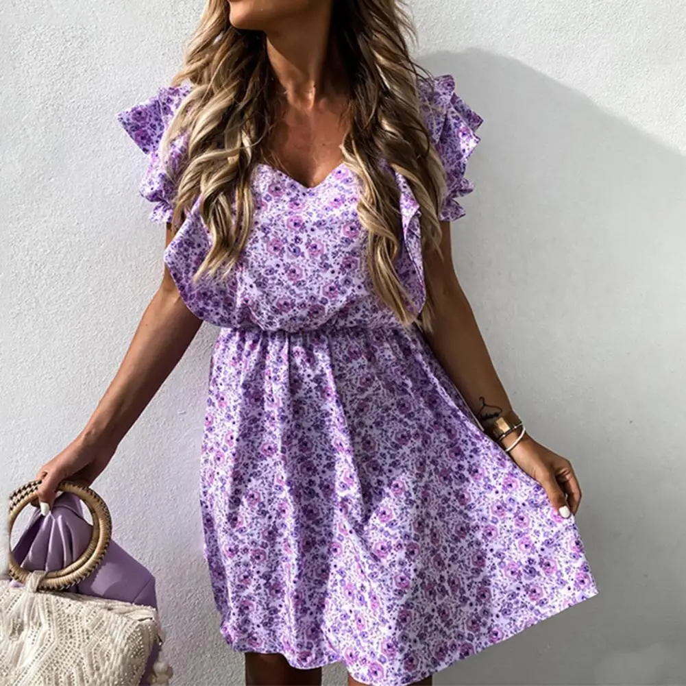 Female Floral Print Purple Short Dresses Casual High Waist V Neck Puff Sleeve Lacework Cuff Boho Summer Dress for Women 2021
Female Floral Print Purple Short Dresses Casual High Waist V Neck Puff Sleeve Lacework Cuff Boho Summer Dress for Women 2021