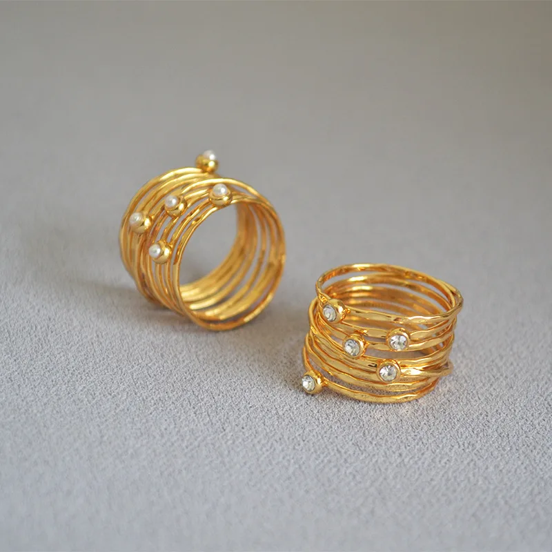Amaiyllis 18k Gold Retro Texture Multilayer Winding Studded Pearl Bird's Nest Rings Manual Winding Index Finger Ring For Women
Amaiyllis 18k Gold Retro Texture Multilayer Winding Studded Pearl Bird's Nest Rings Manual Winding Index Finger Ring For Women