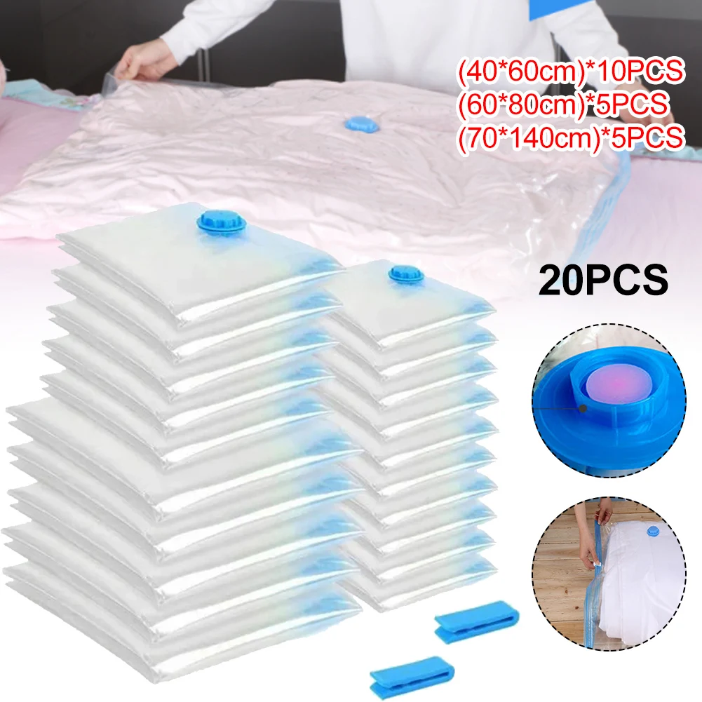 20PCS Vacuum Storage Bag Clear Waterproof Dustproof Sealed Compression Bag Double Zip Clothes Storage Bag for Cloth
20PCS Vacuum Storage Bag Clear Waterproof Dustproof Sealed Compression Bag Double Zip Clothes Storage Bag for Cloth