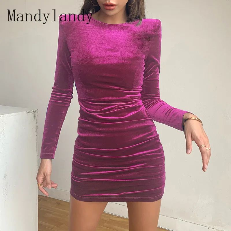 Mandylandy Women's Sexy Long Sleeve Solid Color Velvet Dress Spring Autumn Fashion O-Neck Slim Fit Pleated High Waist Mini Dress
Mandylandy Women's Sexy Long Sleeve Solid Color Velvet Dress Spring Autumn Fashion O-Neck Slim Fit Pleated High Waist Mini Dress