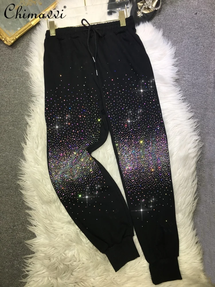 Heavy Embroidery Hot Drilling Sweatpants Women 2021 Autumn Winter Fashion Sports Leisure Elastic Waist Ankle-Tied Black Trousers
Heavy Embroidery Hot Drilling Sweatpants Women 2021 Autumn Winter Fashion Sports Leisure Elastic Waist Ankle-Tied Black Trousers