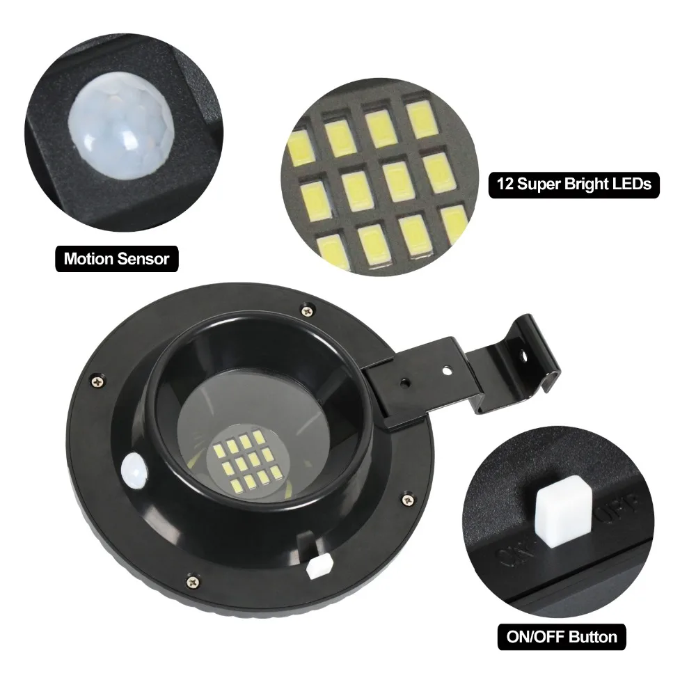 T-Sun 12 LEDS Solar Wall Light PIR Motion Sensor IP65 Waterproof Lamps Round Outdoor Lights For Garden Decoration | Лампы и освещение