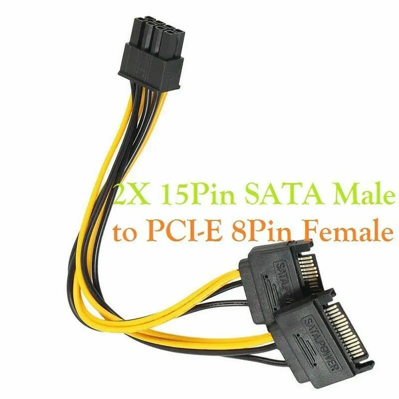 Dual SATA 15pin to 8pin Graphic Card Power Adapter Cable 20cm PCIE SATA Power Supply Cable 8p to SATA for Bitcoin Miner Mining
Dual SATA 15pin to 8pin Graphic Card Power Adapter Cable 20cm PCIE SATA Power Supply Cable 8p to SATA for Bitcoin Miner Mining