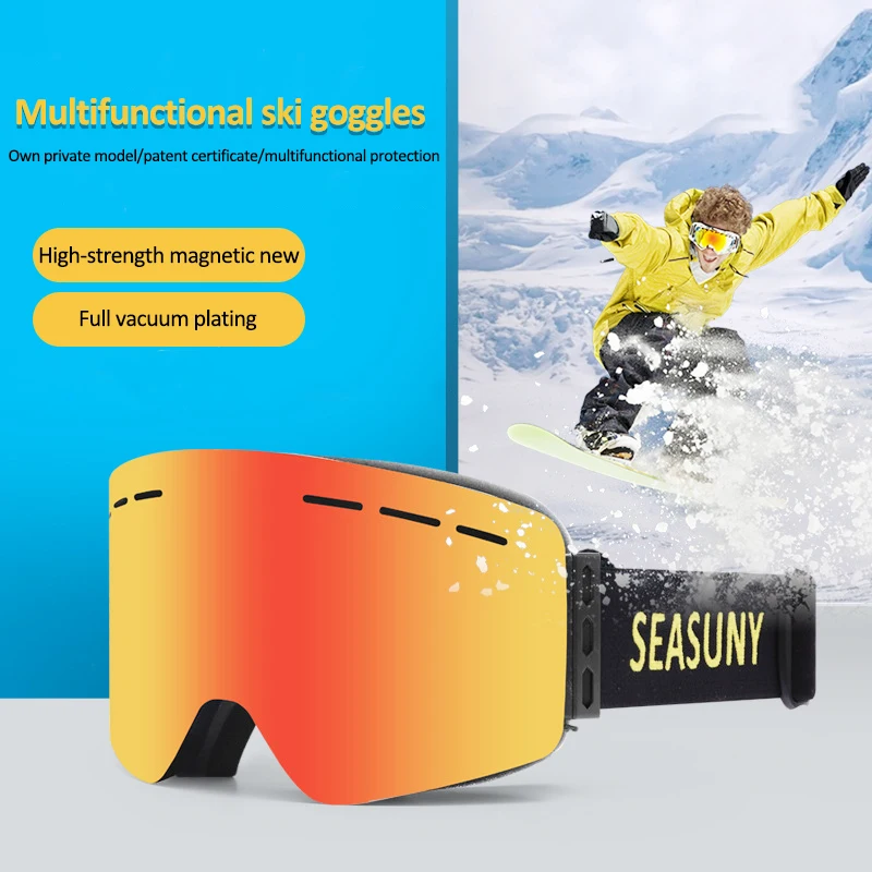 

Лыжные очки, двухслойная противотуманная большая Лыжная маска UV400, очки для катания на лыжах, сноуборде, мужские и женские, ветрозащитные лы...