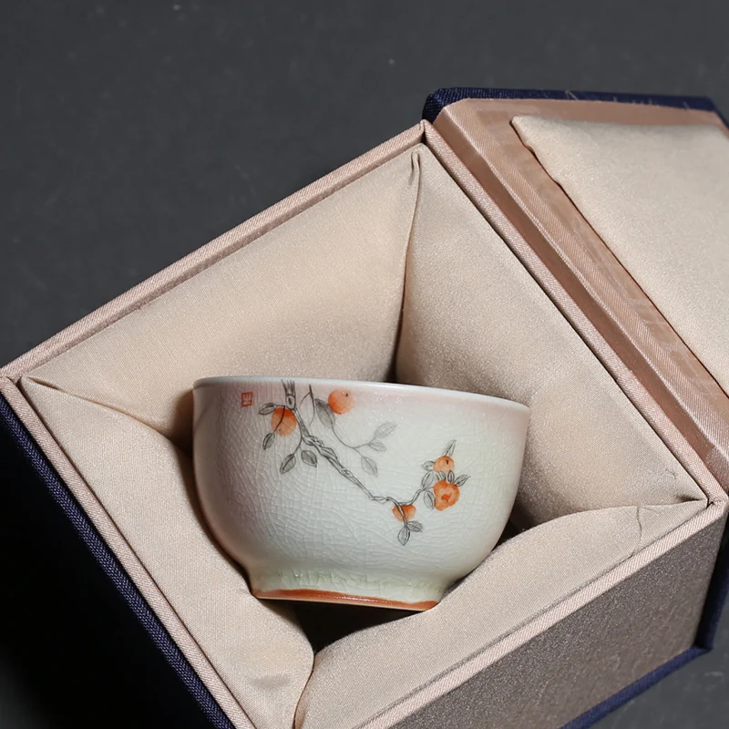 100ml Kiln Change Pottery Teacup Hand Painted Persimmon Ceramic Master Cup Chinese Kung Fu Tea Cups Vintage Tea Bowl Art Teacups 
100ml Kiln Change Pottery Teacup Hand Painted Persimmon Ceramic Master Cup Chinese Kung Fu Tea Cups Vintage Tea Bowl Art Teacups