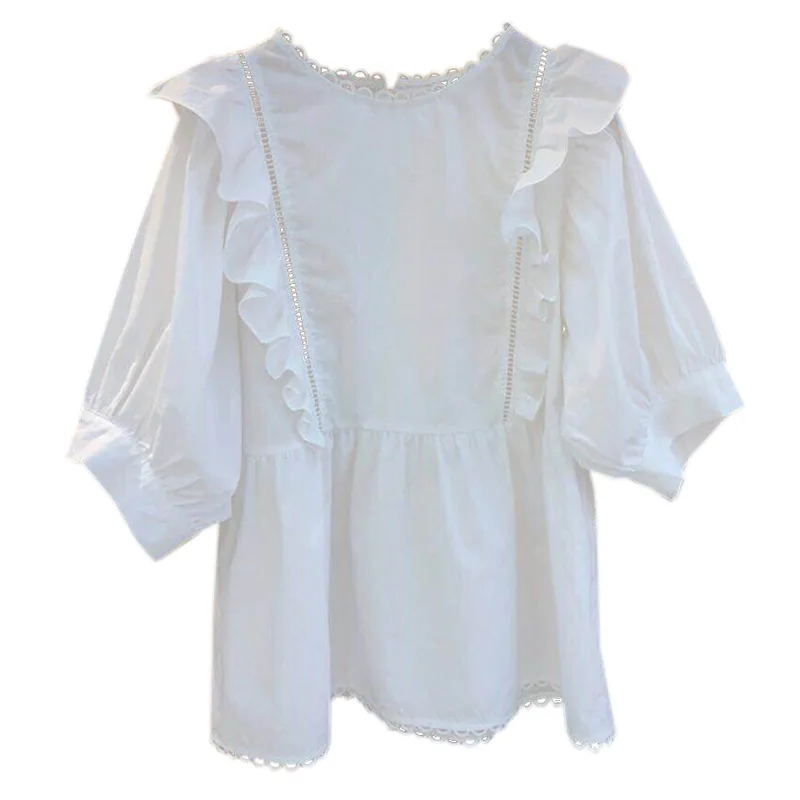 IEQJ Women Sweet Patchwork Ruffles Lace Blouse New Lapel Half Sleeve Loose Hollow Out Shirt Fashion White Summer 2021 WR095
IEQJ Women Sweet Patchwork Ruffles Lace Blouse New Lapel Half Sleeve Loose Hollow Out Shirt Fashion White Summer 2021 WR095