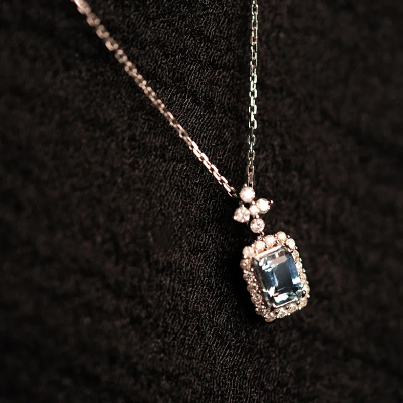Luxury Female Aqua Blue Pendant Necklace Charm Silver Color Chain Necklace Cute Square Zircon Stone Wedding Necklaces For Women 
Luxury Female Aqua Blue Pendant Necklace Charm Silver Color Chain Necklace Cute Square Zircon Stone Wedding Necklaces For Women