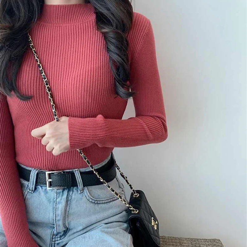 2021 Solid Color All-match Half High Collar Pullovers Sweater Korean Basic Thin Preppy Sweater Fashion 12 Colors Striped Sweater
2021 Solid Color All-match Half High Collar Pullovers Sweater Korean Basic Thin Preppy Sweater Fashion 12 Colors Striped Sweater