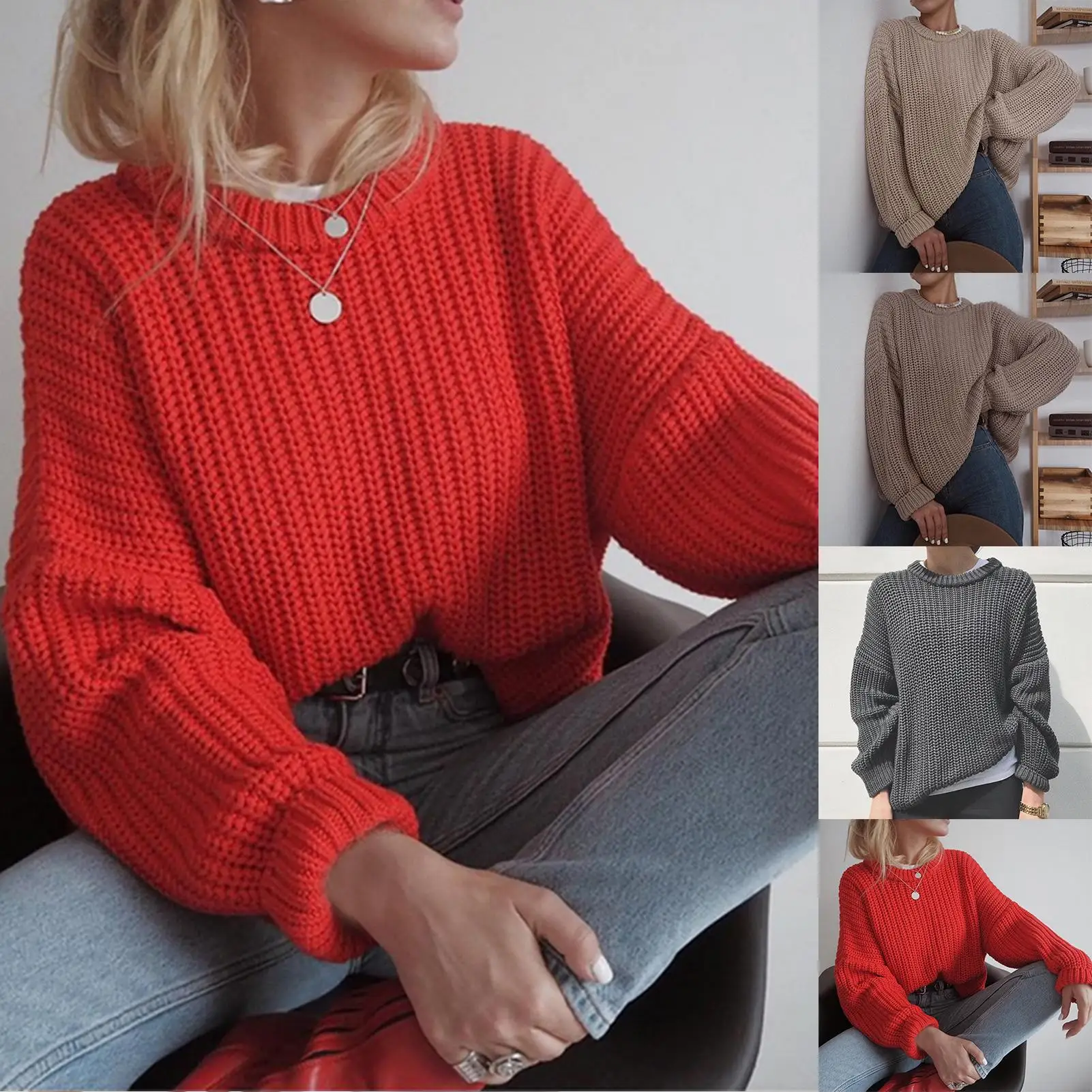 Women Casual O Neck Long Sleeve Solid Color Jumpers Pullover Loose Knit Sweater Jumpers Pullover Loose Knit Sweater
Women Casual O Neck Long Sleeve Solid Color Jumpers Pullover Loose Knit Sweater Jumpers Pullover Loose Knit Sweater