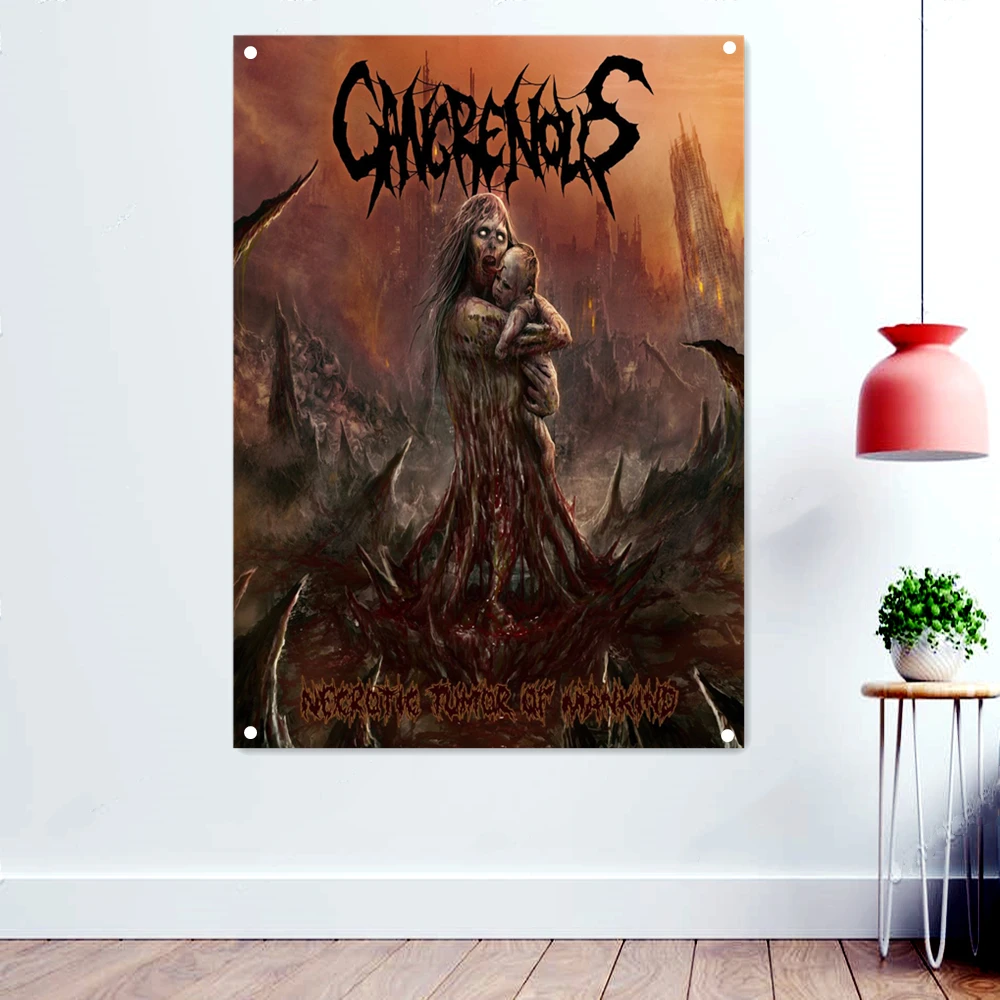 

Demon's Mother Rock Music Banners Flags Scary Bloody Skeleton Wall Art Death Metal Artworks Posters Prints Painting Wall Decor