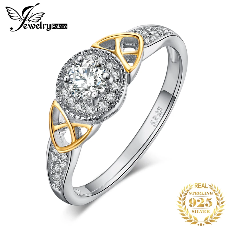 JewelryPalace кельтские узлы проложить фианит Halo обручение кольцо 925 пробы серебро Мода