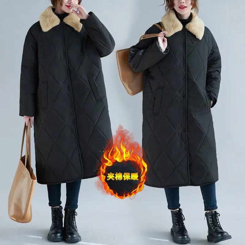 Fur Collar Solid Color Rhombic Cotton Coat Plus Size Women's Full Sleeve Single-Breasted Quilted Warm Long Jacket Parka y1276
Fur Collar Solid Color Rhombic Cotton Coat Plus Size Women's Full Sleeve Single-Breasted Quilted Warm Long Jacket Parka y1276