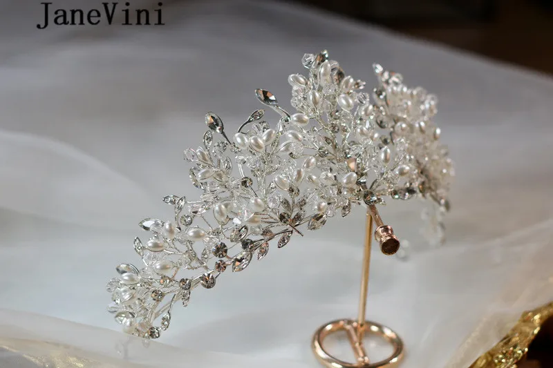 JaneVini Бохо жемчуг Невесты головные уборы хрустальные свадебные диадемы белые