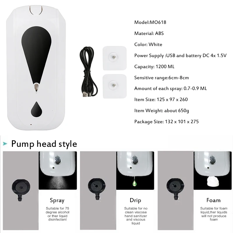 1200ml Intelligent Automatic Liquid Soap Spray Dispenser Induction Foam Hand Washing Device Drip Wall-Mounte Touchless Dispenser
1200ml Intelligent Automatic Liquid Soap Spray Dispenser Induction Foam Hand Washing Device Drip Wall-Mounte Touchless Dispenser