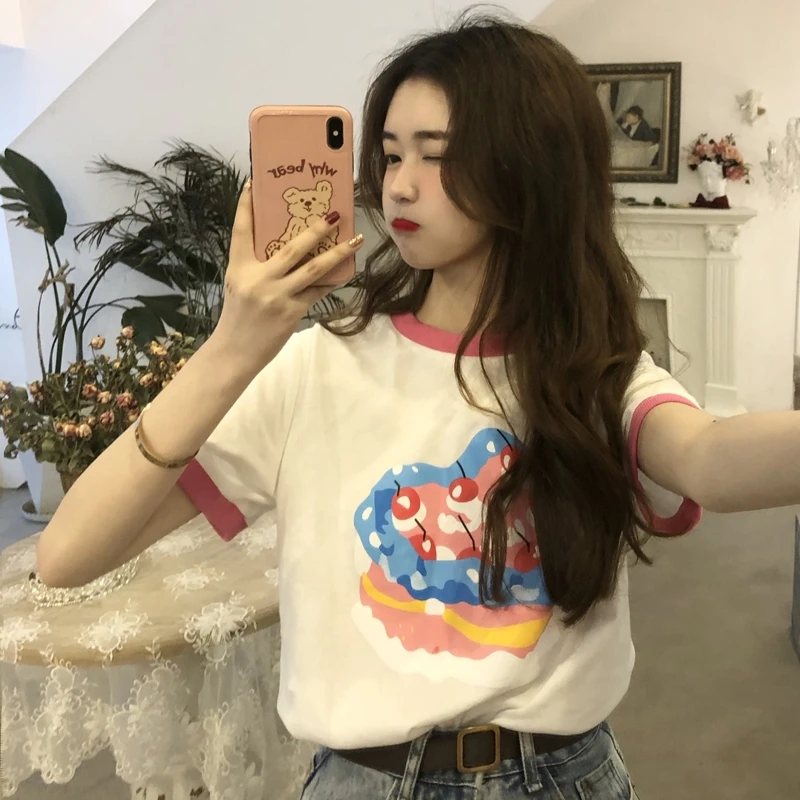 Cartoon Printed Sweet Short-Sleeved T-shirt for Women Ins Trendy Preppy Style Short Top with High-Waisted Trousers Small New
Cartoon Printed Sweet Short-Sleeved T-shirt for Women Ins Trendy Preppy Style Short Top with High-Waisted Trousers Small New