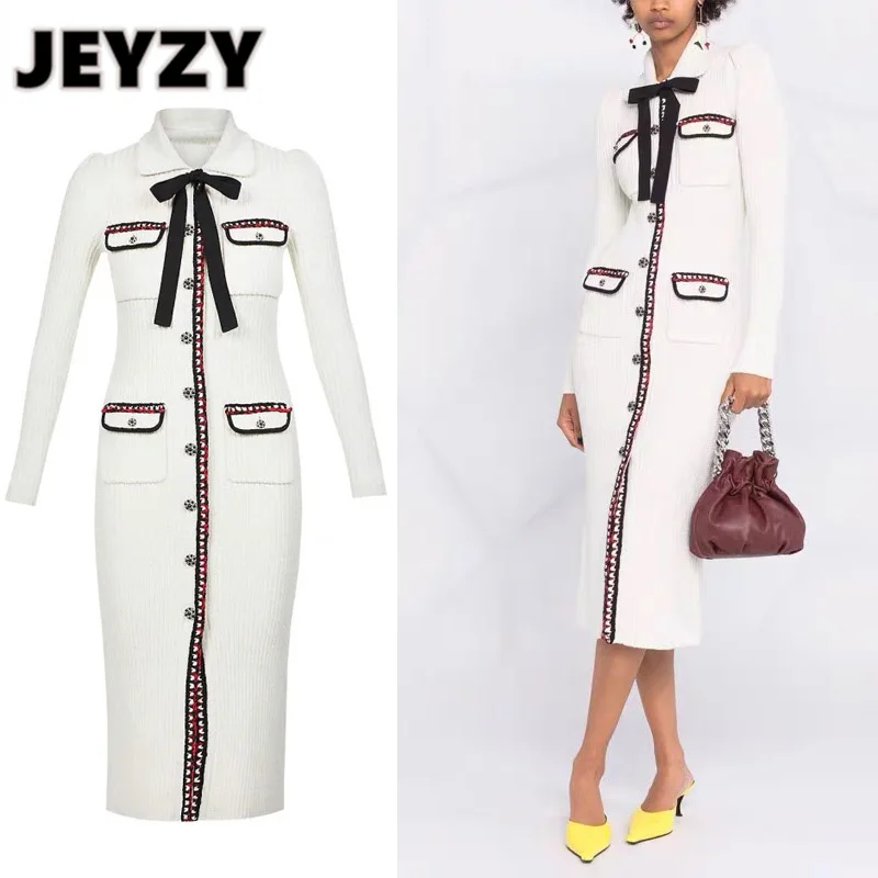 Jeyzy runway designer white midi dressses for women buttons bow tie elegant slimy knitting party winter dress vestidos fashion
Jeyzy runway designer white midi dressses for women buttons bow tie elegant slimy knitting party winter dress vestidos fashion