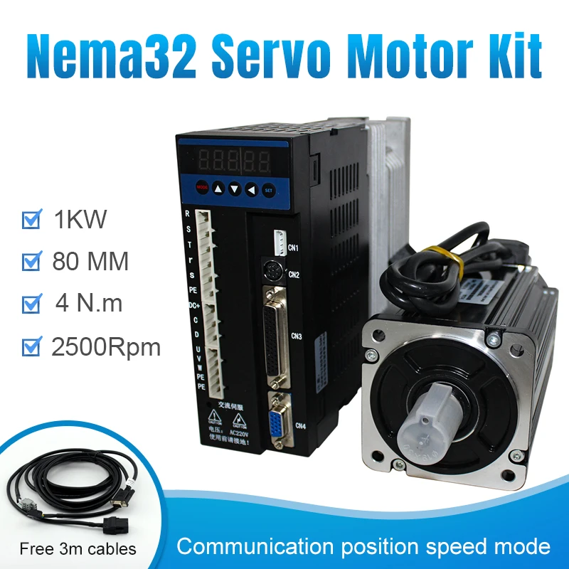 Серводвигатель 80ST M04025 3 фазы acs 1 кВт 1000 Вт 4N.M комплект серводвигателя для станков