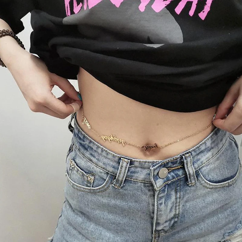 

Custom Stainless Steel Name Waist Chain Charm Belly Chains Body For Women Girl Personalized Fashion Sexy Jewelry Friend Gifts