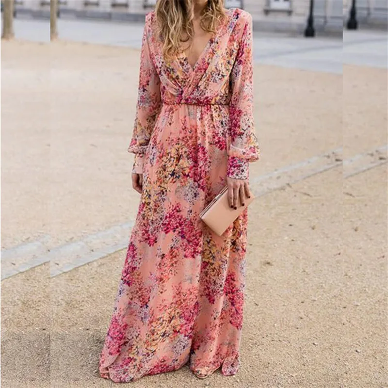 Long Women Dress V-neck Full Sleeve Female Sexy Slim Dresses Floral Pattern Floor Length Dress
Long Women Dress V-neck Full Sleeve Female Sexy Slim Dresses Floral Pattern Floor Length Dress