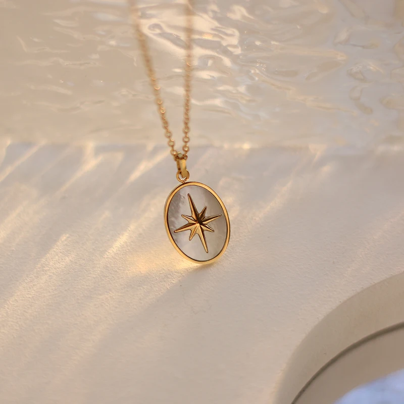 MODAGIRL Gold Stainless Steel Celestial North Star Necklace Oval Shell Pendant Necklace for Her Valentine's Days Gift
MODAGIRL Gold Stainless Steel Celestial North Star Necklace Oval Shell Pendant Necklace for Her Valentine's Days Gift