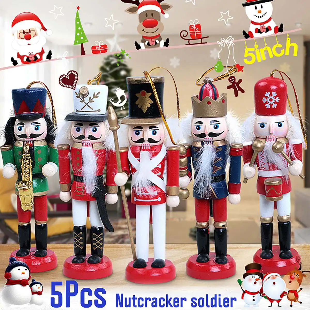 New Year Decoration Kids Doll 5Pcs Wooden Nutcracker Soldier Merry Christmas Decoration Pendants Ornaments For Christmas Tree
New Year Decoration Kids Doll 5Pcs Wooden Nutcracker Soldier Merry Christmas Decoration Pendants Ornaments For Christmas Tree