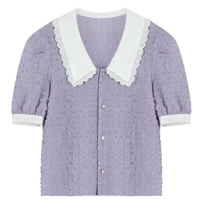 Blouses Women Patchwork Ladies Elegant Peter Pan Collar Puff Sleeve Slim Girlish Summer Casual Preppy Style Chiffon Retro Tops 
Blouses Women Patchwork Ladies Elegant Peter Pan Collar Puff Sleeve Slim Girlish Summer Casual Preppy Style Chiffon Retro Tops