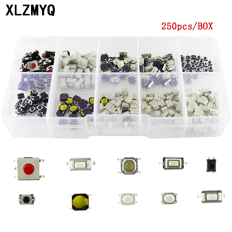 250Pcs Tactile Push Button Switch Car Remote Control Keys Button Touch Micro switch 10 Types Car Remote Control Tablet Switch
250Pcs Tactile Push Button Switch Car Remote Control Keys Button Touch Micro switch 10 Types Car Remote Control Tablet Switch