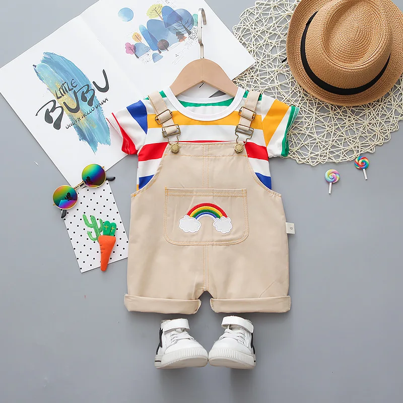 2020 Summer of the korean girl rainbow strap short-sleeved children's clothing two-piece set of children's cute children's set 
2020 Summer of the korean girl rainbow strap short-sleeved children's clothing two-piece set of children's cute children's set