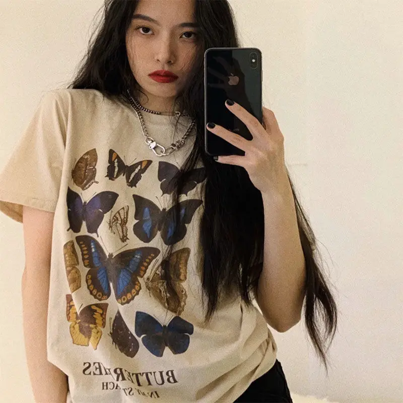 Casual Butterfly Printed Short Sleeve T Shirt For Women Summer Streetwear Chic O Neck Tees Top Ladies Loose T-shirt
Casual Butterfly Printed Short Sleeve T Shirt For Women Summer Streetwear Chic O Neck Tees Top Ladies Loose T-shirt