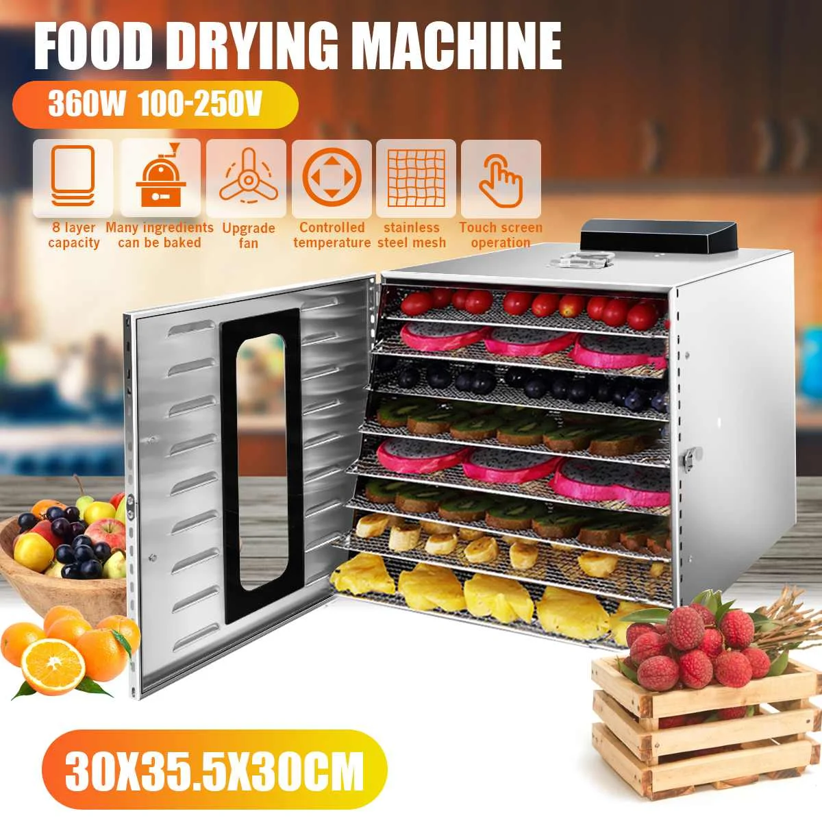8 Trays Food Dehydrator Dried Fruit Dryer Vegetables Herb Stainless Steel Snacks Dehydration Household Meat 360W Drying Machine
8 Trays Food Dehydrator Dried Fruit Dryer Vegetables Herb Stainless Steel Snacks Dehydration Household Meat 360W Drying Machine