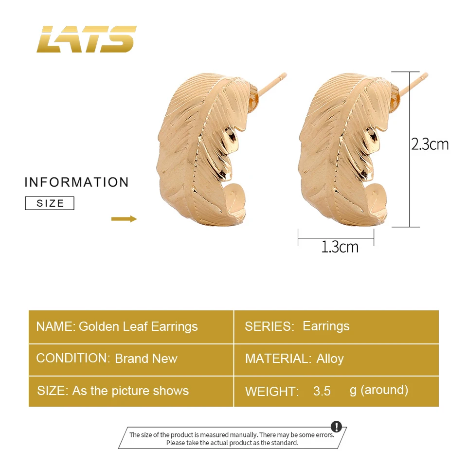 LATS New Fashion Exaggerated Golden Leaf Earrings for Women Feather Hoop Earring 2021 Female Trend Jewelry Accessories Gift
LATS New Fashion Exaggerated Golden Leaf Earrings for Women Feather Hoop Earring 2021 Female Trend Jewelry Accessories Gift